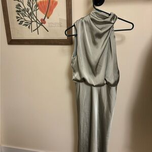 Hello Molly Elegant Sage Green Satin Dress